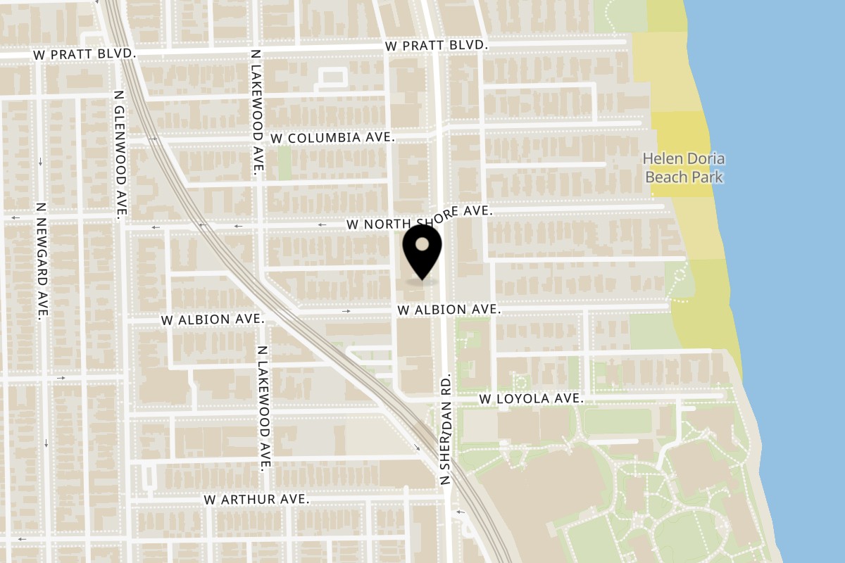Map showing the location of MAMA'S AFRICAN KITCHEN RESTAURANT BAR CHEZ LISA LOBOKO & BEST OF AFRICA FOOD STORE on 6606 N Sheridan Rd in Chicago